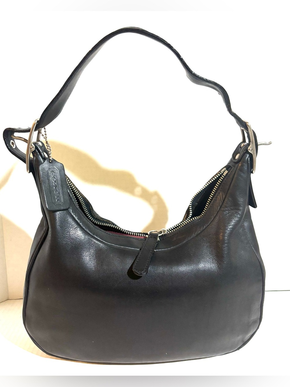 Coach Black Leather Shoulder Hobo Bag with silver Hardware